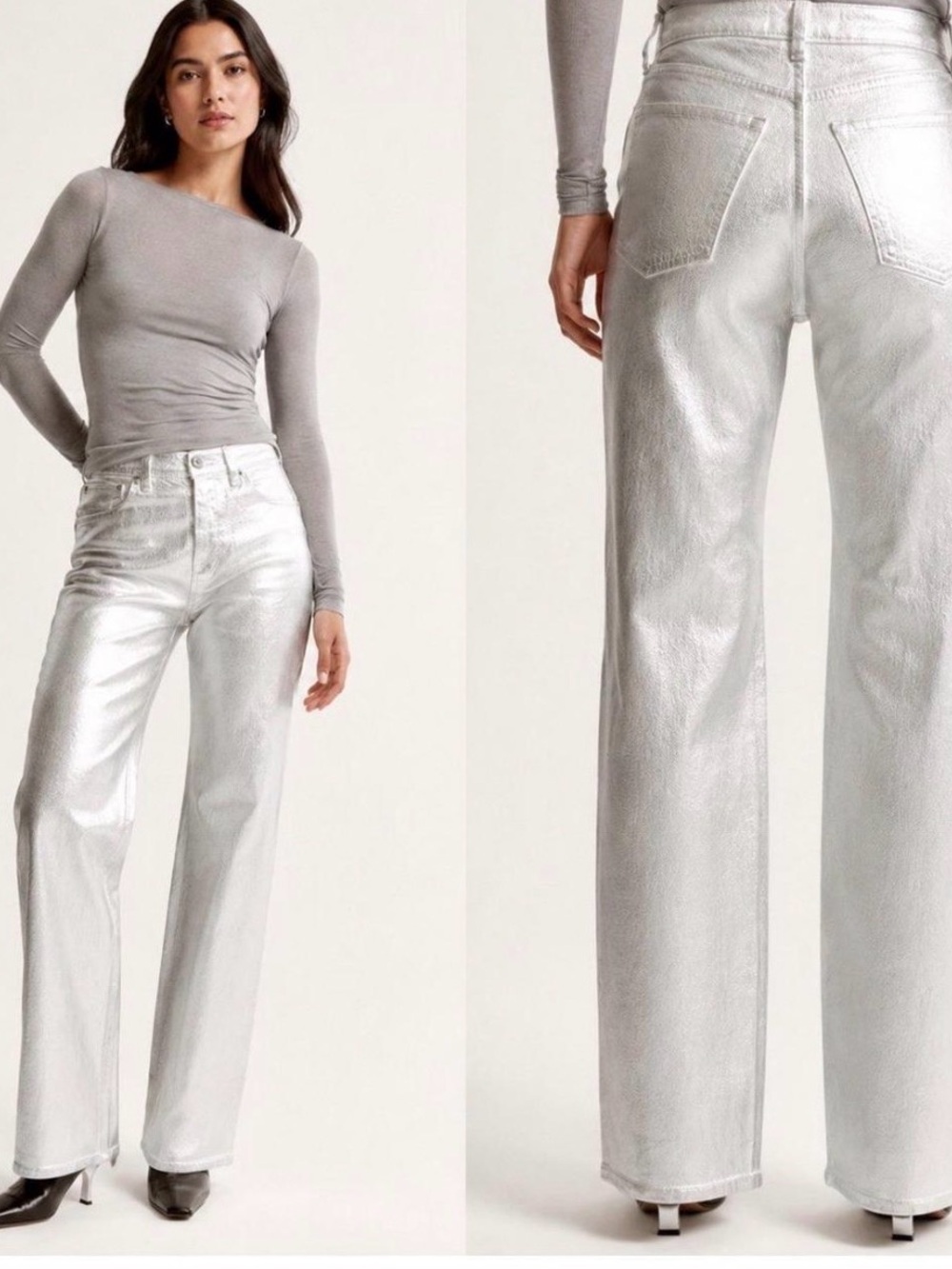 Abercrombie & Fitch Metallic Silver High-Rise Jeans